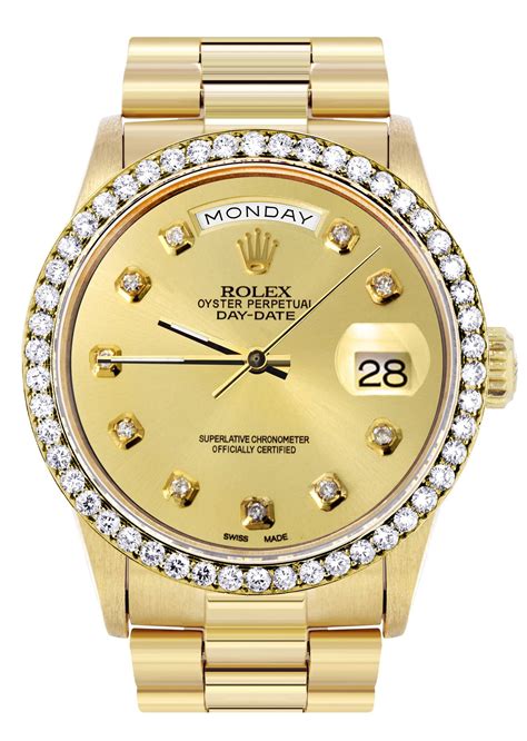 rolex day-date gold diamanten|Rolex diamond bezel price.